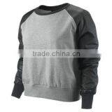 2014 crewneck sweatshirt with leather sleeves,Fleece Hooded Sweatshirts with Leather Sleeve