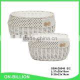 Home Lidded Set 2 Decorative Oval White Wicker Egg Basket thumbnail-1