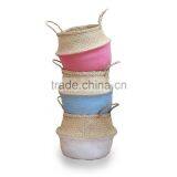 Colorful Dipped Bottom Seagrass Baskets/ Foldable Seagrass Laundry Basket thumbnail-1