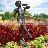Garden Metal Fountain Sculpture Bronze Boy Playing Flute Statue for Sale