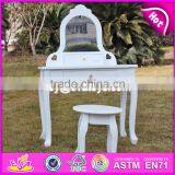 2017 New Design Youth Bedroom White Solid Wooden Dressing Table Chair W08H072 thumbnail-1