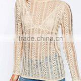 Wholesale European Knitwear Perspective Sexy Long-Sleeved Casual Women Sweater With Vintage Pointelle Look thumbnail-4