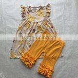 High Quality Girls Boutique Clothing Baby Cartoon Pattern Pearl Dress With Triple Ruffles Capris Outfit thumbnail-1