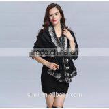 2016 New Design Woman Knitted Shawls With Rex Rabbit Fur Poms Figure Lady Cappa thumbnail-6