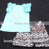 100% Real Life Picture Blue Bunny Top With Short Floral Ruffle Pants 2pcs Easter Day Clothing Set LBYTZ001-107 thumbnail-1