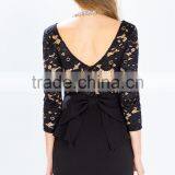 Three-quarter Sheer Sleeves V Back Peplum Lace Dress Design thumbnail-5