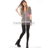 European Style Women's Short Sleeve V Neck Strip Letter Print Shirt thumbnail-3