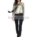 Ladies Customized Special Fabric Long Sleeve Short Front Long Back Flashing Soft T-shirt thumbnail-3