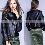 2017 Latest Designs Lady Casual Fashion Women Leather Motorcycle Jacket for Wholesale thumbnail-1