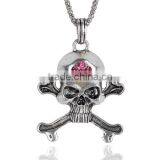 Jewelry Chain Necklace Skull Halloween Pendant Antique Silver Fuchsia Cubic Zirconia 70cm thumbnail-1