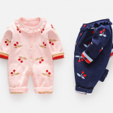 Factory Direct Sales Hot Newborn 100% Cotton Cute Printed Cherry Jumpsuit Boy Jumpsuit Newborn thumbnail-3