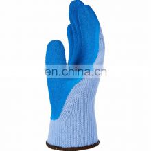 Wholesale durable 10G polyester cotton gloves with blue wrinkle latex coating