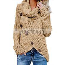 Custom OEM Winter Ladies, Heather Gray Buttoned Wrap Turtleneck Women Sweater/ thumbnail-3