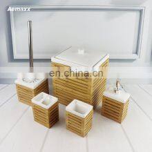 New Gadget Wholesale Simply Bath Accessory Ceramic Bamboo Bathroom Set thumbnail-2