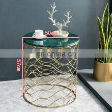 Cheap Living Room Gold Base Round Marble Top Modern Metal Gold Round Coffee Table Set thumbnail-2