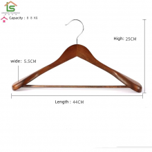 Longson Wide Shouder Wooden Hanger Coat Hanger With Bar and Chrome Hook for Display thumbnail-5