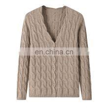 New Fashion Casual Cardigan Single Breasted V-Neck Cable Knitted Cashmere Solid Pattern With Pearl Button Autumn Season Sweater thumbnail-1