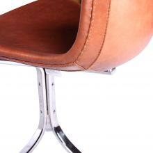 PK9 Chair Poul Kjaerholm 1960 Design, Mid-Century Modern Leather Dining Chair With Polished Stainless Steel Base for Home Hotel thumbnail-5