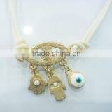 FASHION 2 ROWS CORD EVIL EYE HAMSA HAND CHARMS BRACELET thumbnail-2