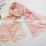 Wholesale Plain Cotton Linen Flower Embroidery Designs Ladies Scarves thumbnail-4