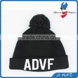 3d embroidery knit beanie with pom