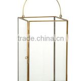 Brass Square Candle Lantern with Glass Walls BG