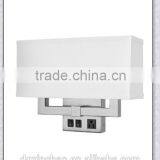 UL Approved Hotel Room Double Wall Lamp With Brushed Nickel Finish and Linen Half Shade thumbnail-1