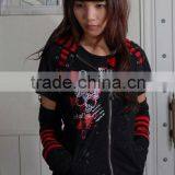 GLP Striped Cat Ear Hoody & Detachable Armwarmers Small Goth Punk Emo Black/Red 71160 thumbnail-1
