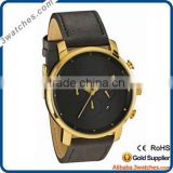 Fashion men watch stainless steel watch classic black&golden watch customized watch geniune leather strap chronograph watch