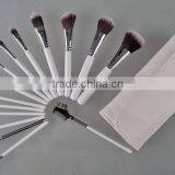 White Silver 15 Piece Cosmetic Soft Hair Makeup Brush Set With Pouch