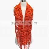 Orange Wide Open Knit Crochet Long Fringed Circle Infinity Scarf
