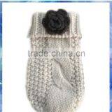 Kids Beige Cable Cotton Knitted Gloves Mitten With Crochet Flower thumbnail-2