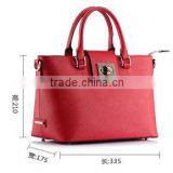 Red Lock Closure Ladies Bag Hard Leather Women Tote Made in China thumbnail-2