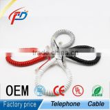 indoor curly flat telephone cable with rj11 plugs 1M 1.5m 2m