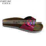 2016 Women Cork Slipper New Design Red Luster PU With Hasps Cheap Fashion Cork Slipper