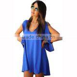 Hot Sale Fashion Summer Elegant Hollow Out V Neck A Shape Beach Chiffon Women Dress