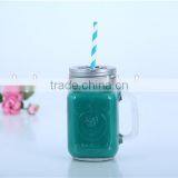 Glass Mason Jar With Handle Glass Mugs Straw Lid thumbnail-2