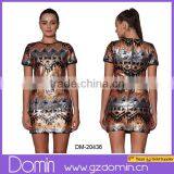 New Design Fashion Round Neck Crop Top Ladies Sequin Top Set