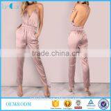 Low Back Cross Back Pink Satin Pictures of Sexy Girls Wearing Jumpsuit thumbnail-1