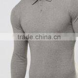 Custom Long Sleeve Three Button Placket Men's 100% Cotton 200gsm Lightweight Knit Casual Tight Slim Fit Grey Polo Shirt thumbnail-3
