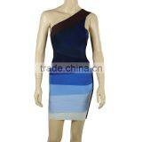 Elastic Knitted HL Blue Gradient One Shoulder Bandage Dress Sexy Club Dress Women Dress HL thumbnail-3