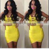 Top Quality Yellow 2 Piece Above Knee Mini Bandage Dress Night Club Party Slim Dress thumbnail-2