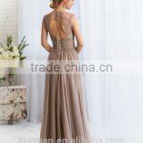 New Designer Deep v Neck Chiffon A-line Embellished Dress Backless thumbnail-2