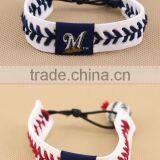U.S. Major League Baseball Leather Braided Bracelet, Baseball Sports Leather Bracelet,custom Logo Leather Bracelet for Promotion thumbnail-1