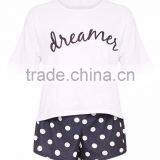 Custom Logo Print Loose Top Short Sleeve With Dots Shorts Causal Pajama Set Ladies Pyjama Set thumbnail-3