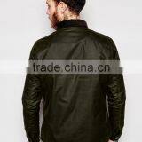 2016 Men's Green Leather Cotton Wax Jacket Slim Fit thumbnail-2