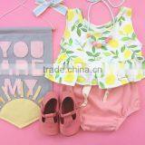 Tropical Lemon Pattern Cotton Fabric Baby Clothes Sleeveless Shirt Shorts Set thumbnail-3