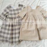 Grey/Cream Check Linen Dress Light Weight Linen Blend Summer Kids Party Dresses thumbnail-6