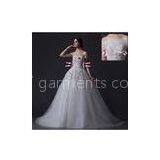 Custom Detachable Strapless Mesh Appliques Wedding Dress with Diamond Beaded