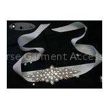 5.2 CM Ribbon Silver Beaded Rhinestone Bridal Sash , Handmade thumbnail-1